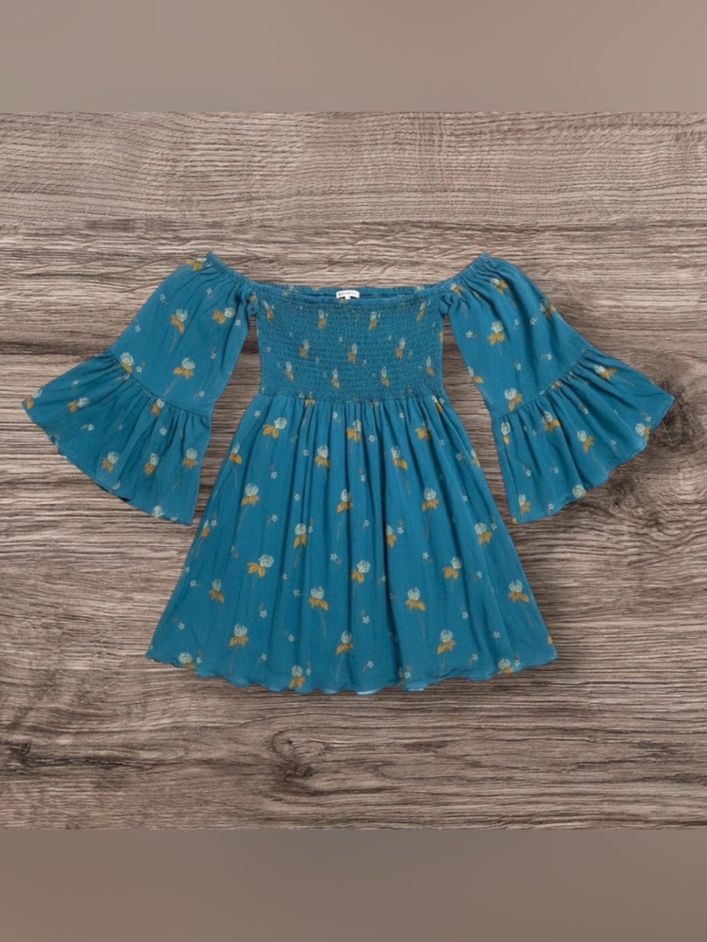 Free People Floral Boho Off-Shoulder Blue Top